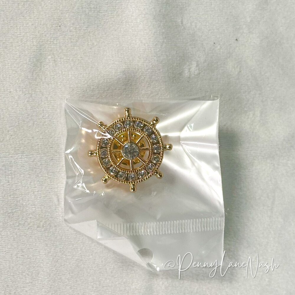 Vintage Captain Wheel With Rhinestone Lapel Pin Brooch - Picture 2 of 4